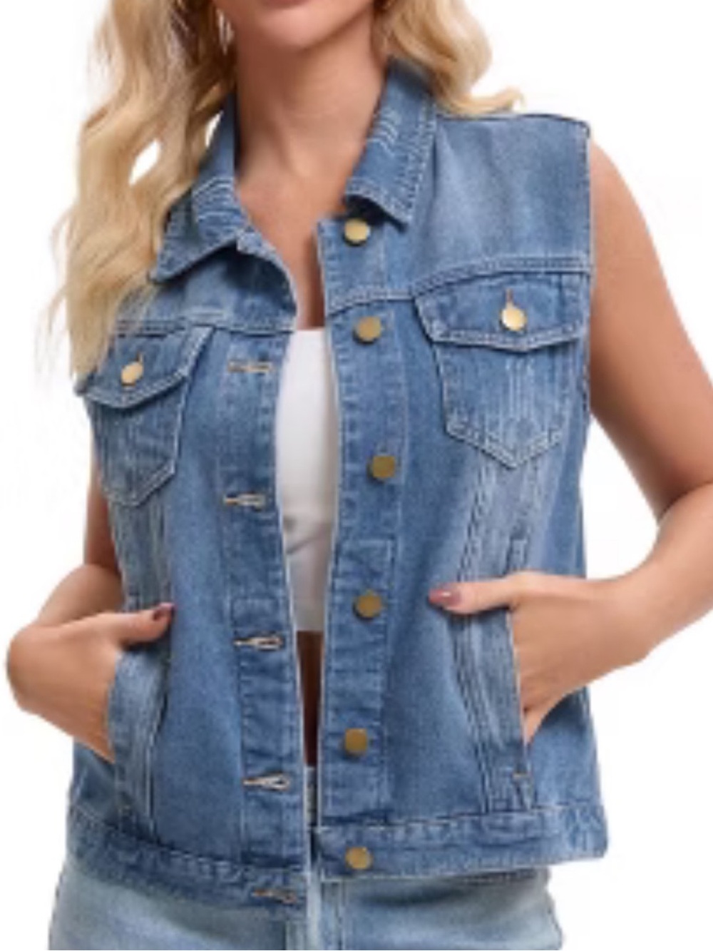 I Love H81 Vest - Women’s Blue Denim, Sleeveless Vest. Size Medium.